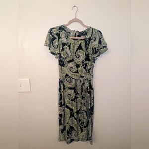 Tommy Hilfiger Dress | Size 6 | Wrap Tie Waist | Navy Blue w Green Paisley Print